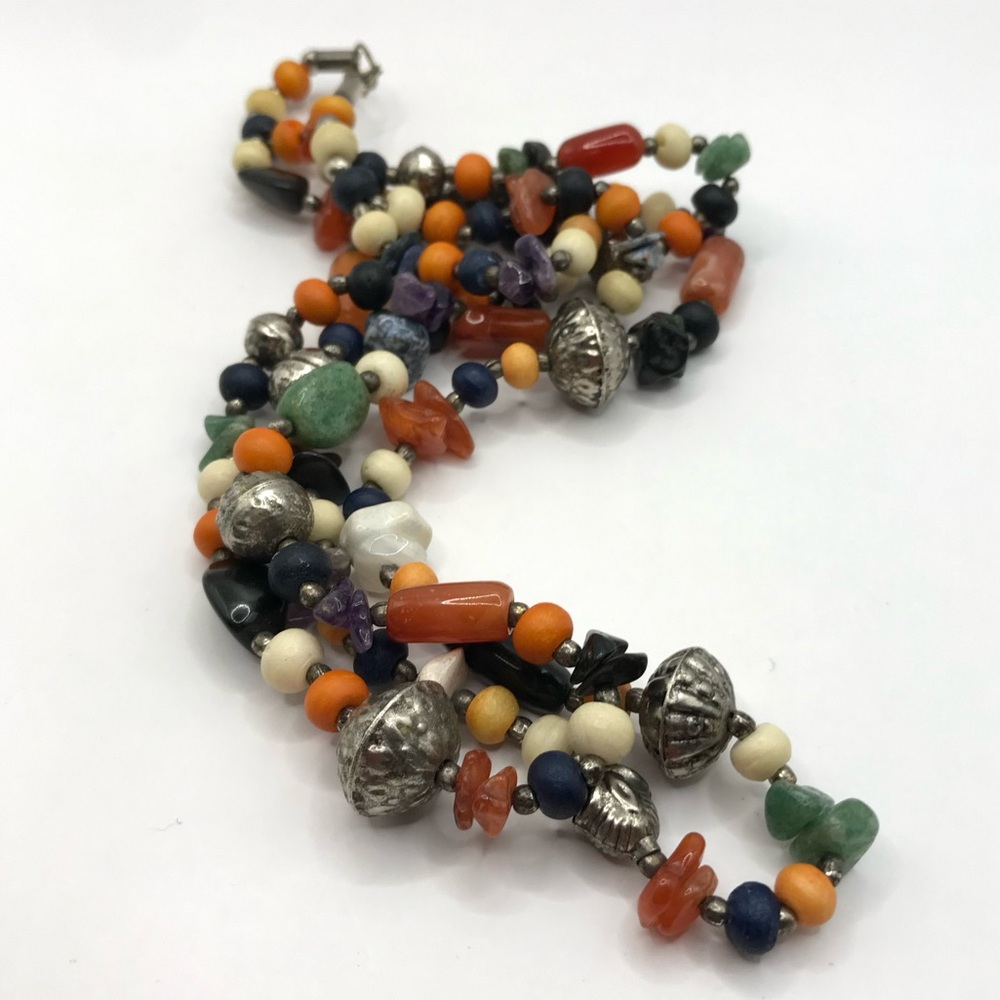 Double Strand Multicolor Semi Precious Beaded Necklace - Picture 5 of 13